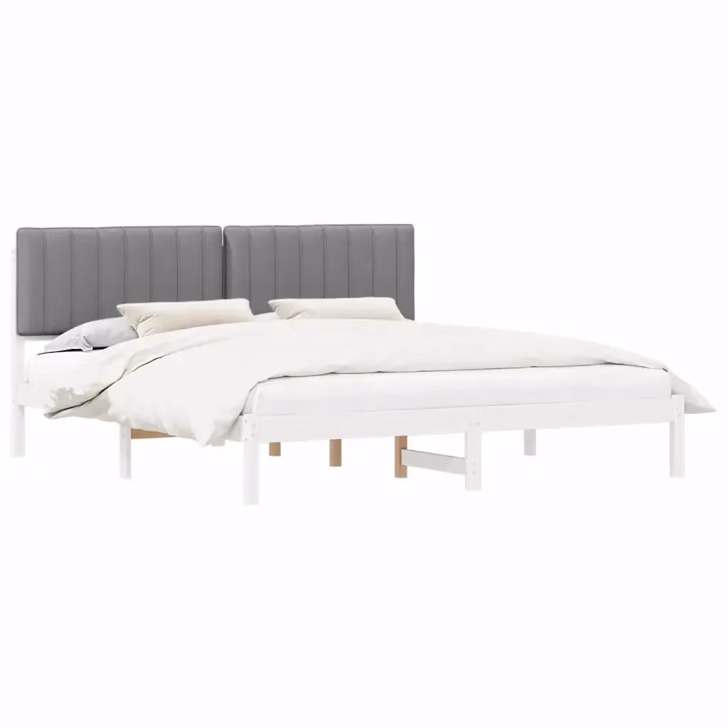 Letto con Testiera Rivestita vidaXL in Legno di Pino e Tessuto Grigio L/P/H: 180 x 200 x 185,5 cm – 2