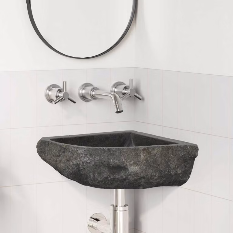 Lavabo da angolo in pietra naturale grigia vidaXL, L/P/H: 37 x 37 x 12 cm