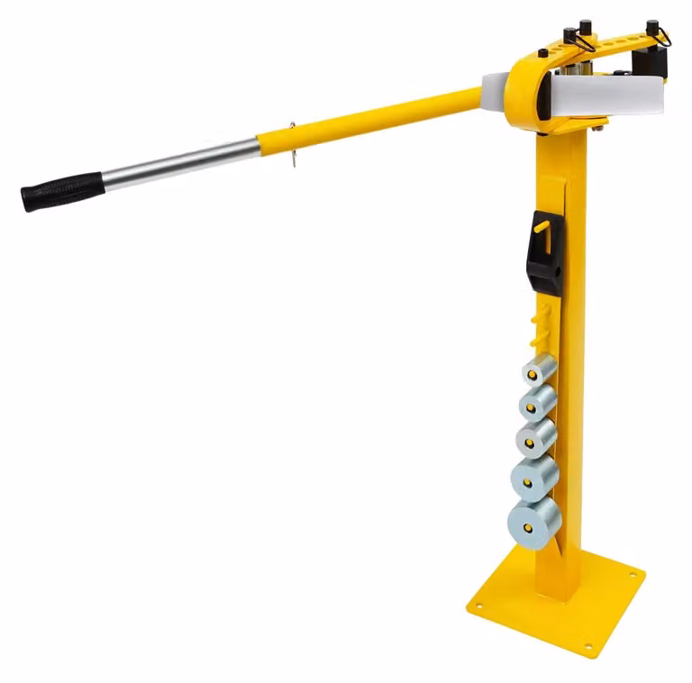Curvatubi manuale - Curvatubi - Angolo di curvatura 0–200° - 7 matrici circolari da 2,54–7,62 cm - Capacità 8×32 mm/6×50 mm - Impugnatura regolabile 49–69 cm - Giallo