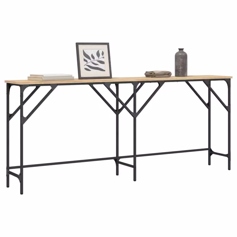 vidaXL Tavolo Consolle in Legno Rovere e Metallo, Stile Industrial, L/P/H: 180 x 29 x 75 cm