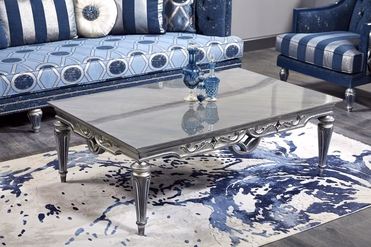 Casa Padrino tavolino barocco argento 143 x 94 x h. 44 cm - tavolino da salotto in stile barocco