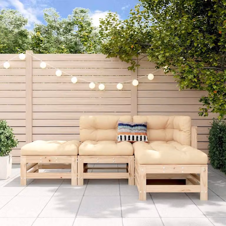 Set Salotto da Giardino vidaXL in Legno di Pino con Cuscini Imbottiti, Colore Marrone e Beige, Design a L con Elemento Angolare e Ottoman