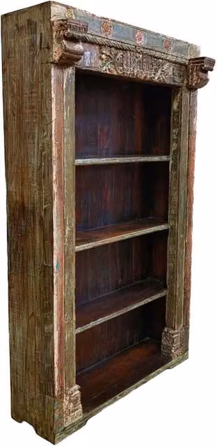 Libreria in legno WANDERLUST DECO con decoro floreale, colore marrone e verde, L: 134 cm, P: 49 cm, H: 220 cm