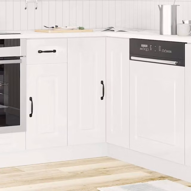 Mobile Base ad Angolo per Cucina Design Mania Kalmar Bianco Lucido in Truciolato e MDF H: 75,5 cm, L: 81,5 cm, P: 75,5 cm