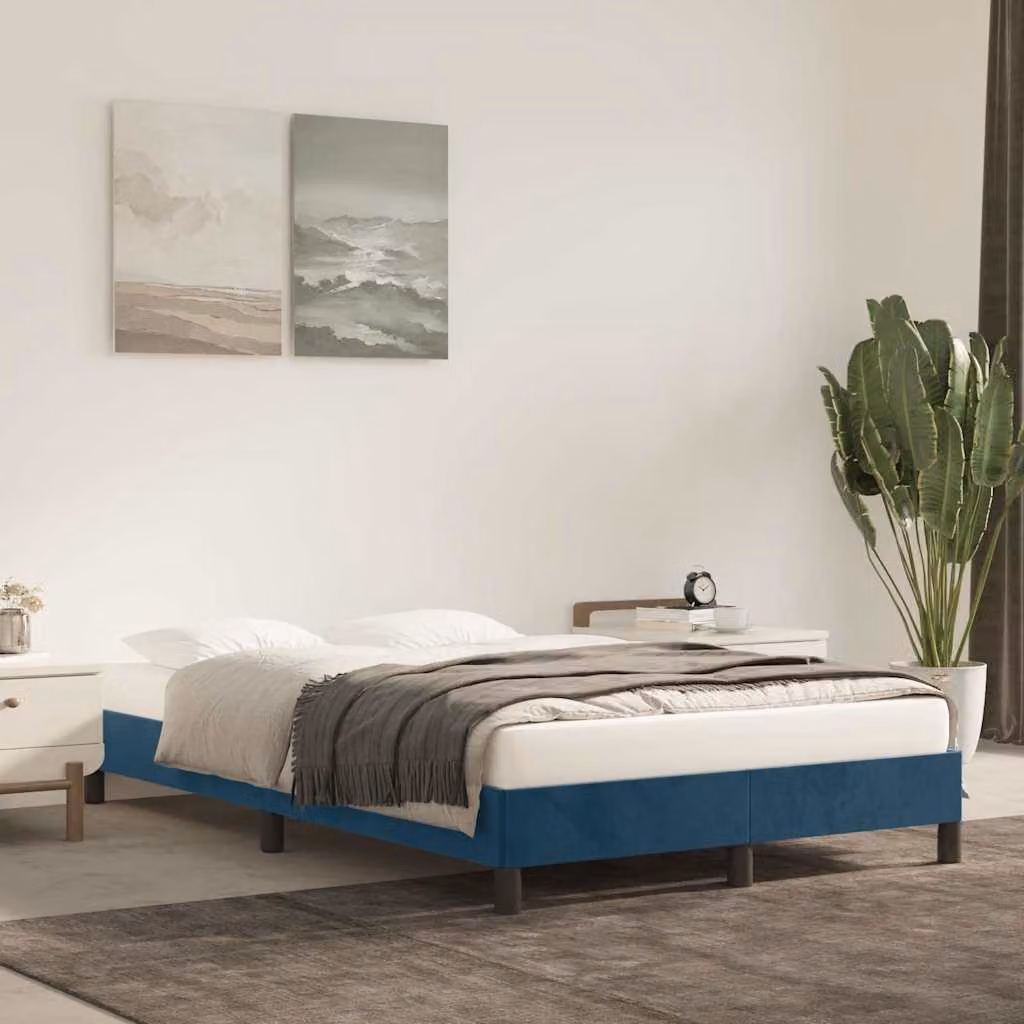 vidaXL Giroletto in Velluto Blu Scuro con Listelli in Legno di Pino L/P/H: 120 x 190 x 25 cm
