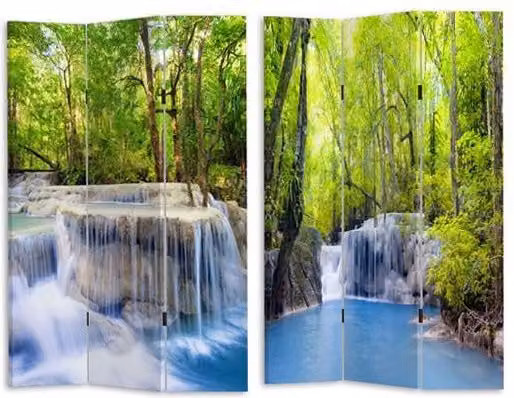 Paravento Separè 3 Pannelli 120,6x2,5xh180 cm Stampa Cascata Verde/Blu