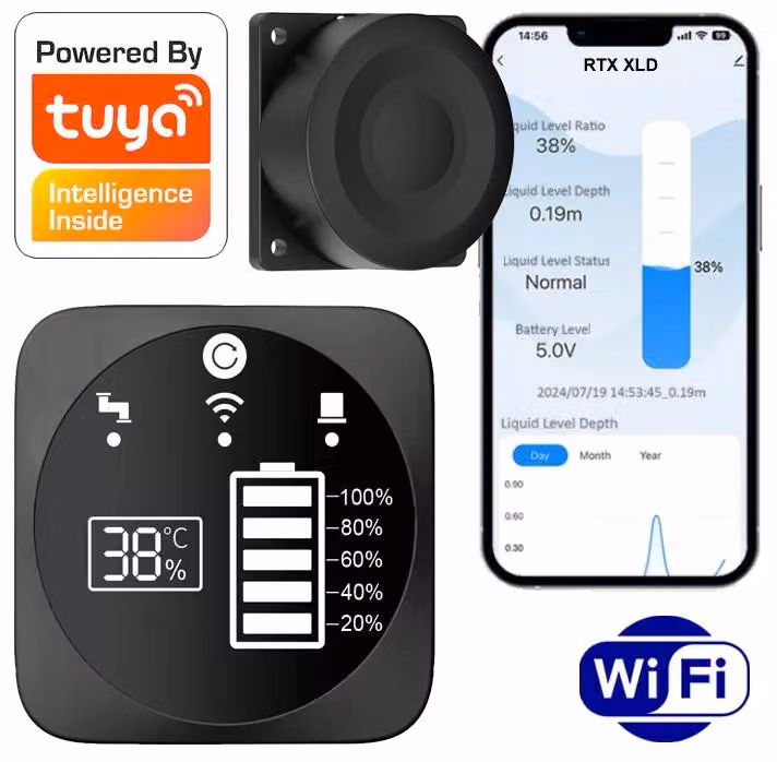 Sensore di livello dei liquidi RTX con display a LED, Wi-Fi, compatibile con TUYA Smart