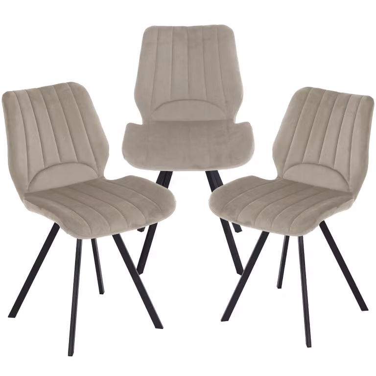 Sedie da sala da pranzo Sedia da cucina Sedia imbottita Sedia di design con schienale, con seduta in velluto, struttura in metallo , Quantità:3 pezzi;Colore:Taupe