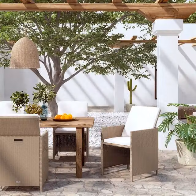 Set di 4 sedie da giardino moderne vidaXL in polyrattan beige con cuscini e braccioli