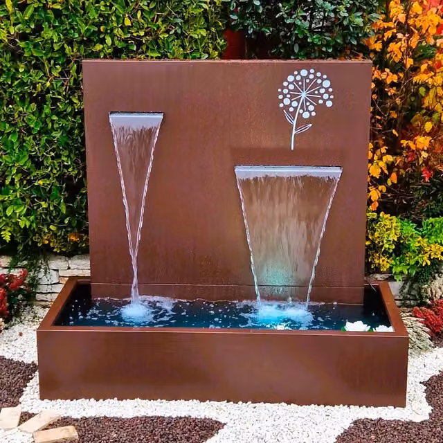 Fontana a Cascata da Giardino Giordanoshop in Metallo Marrone L: 190 cm, P: 80 cm, H: 180 cm