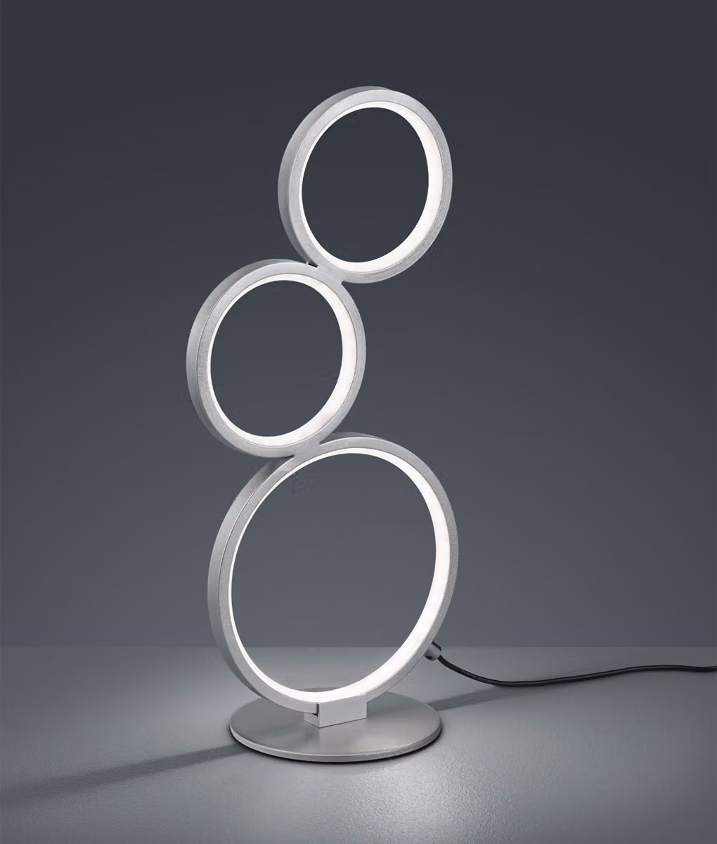 Lampada da tavolo a LED RONDO dimmerabile con 3 anelli, altezza 45 cm, argento