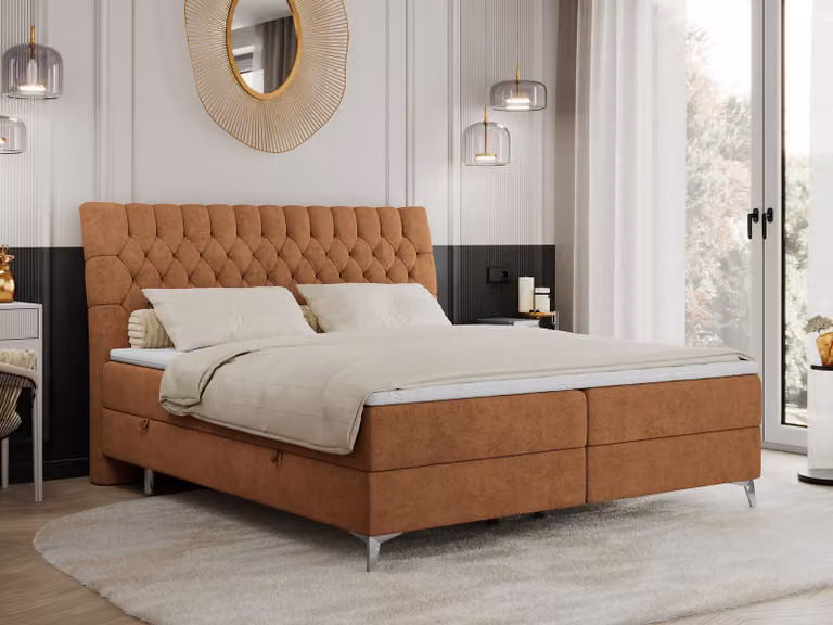 Letto boxspring 180x200 con 2 contenitori, materasso e topper, letto imbottito 180x200, letto 180x200 - MILEN - 180x200 cm - Arancione - Struttura - H4