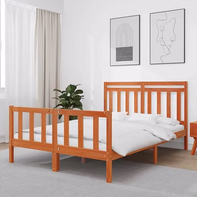Struttura letto moderna in legno di pino marrone cerato vidaXL L/P/H: 205,5 x 155,5 x 100 cm