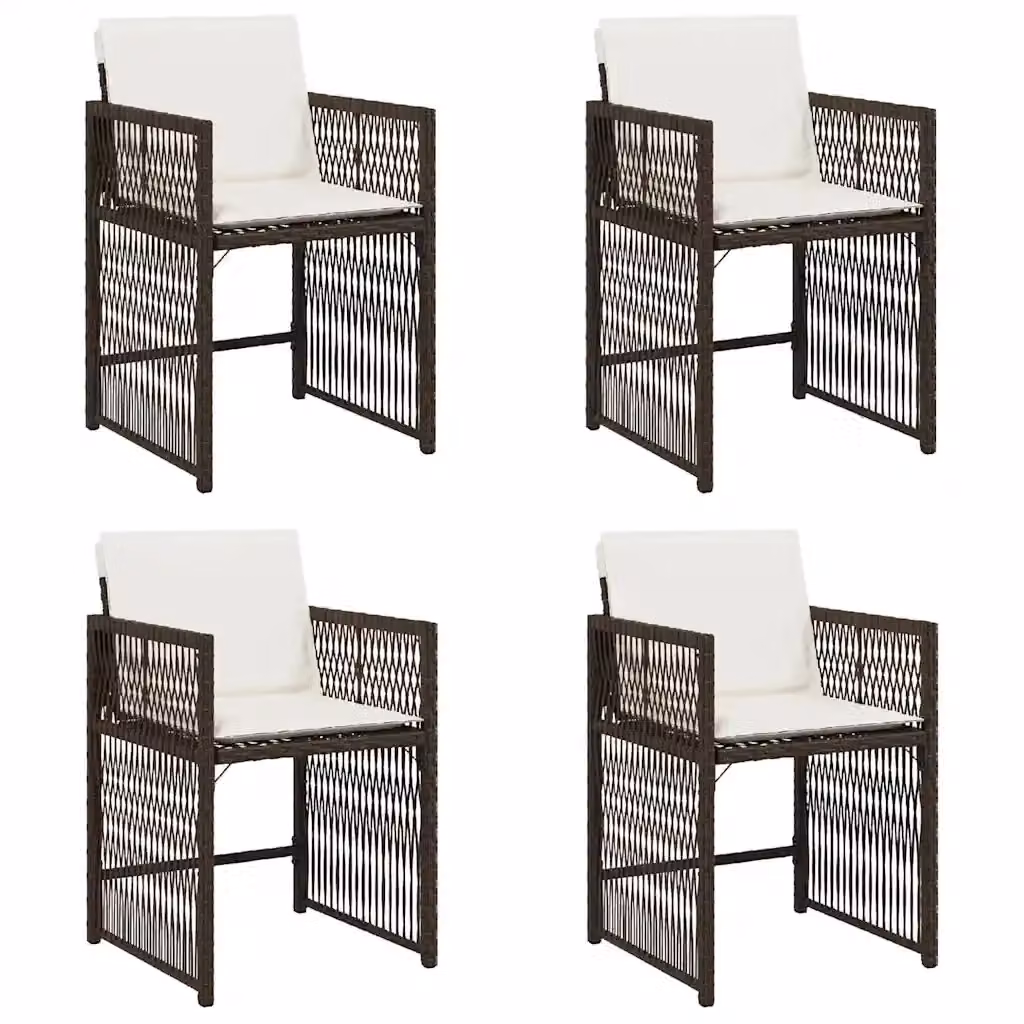 Set di 4 sedie da giardino con cuscini vidaXL in polyrattan marrone e bianco con braccioli – 2