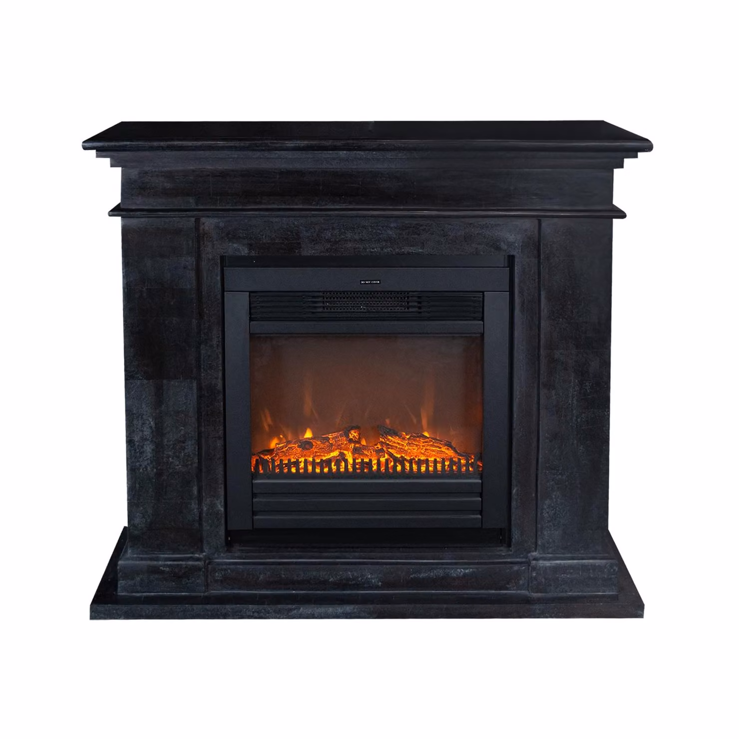 Caminetto elettrico Xaralyn - Kos ELU-SBU - pietra naturale nera - riscaldatore da 1400 watt - con telecomando - caminetto da incasso incluso - caminetto decorativo