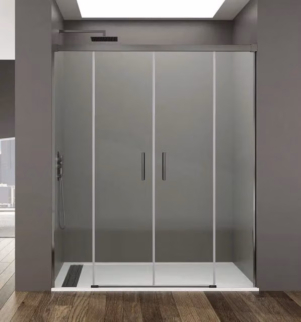 Box doccia rettangolare BASI BASIC 2 con 2 elementi fissi e 2 scorrevoli, L: 140 cm, Vetro trasparente e finitura titanio