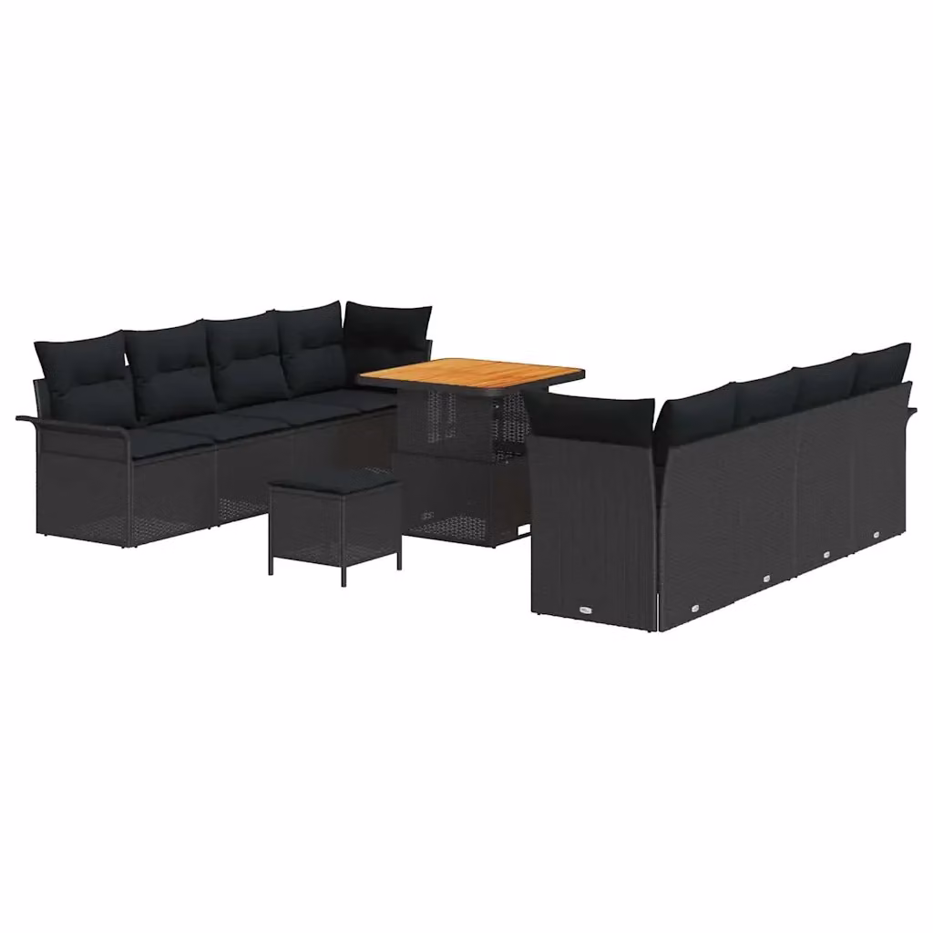 Set Divano da Giardino Moderno vidaXL a Forma a U con 11 Pezzi, Nero – 2
