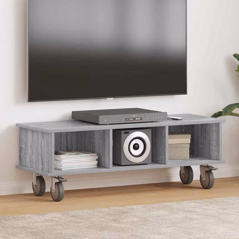 vidaXL Supporto TV Moderno in Legno MDF Grigio con Ruote L 100 x P 35 x H 35 cm