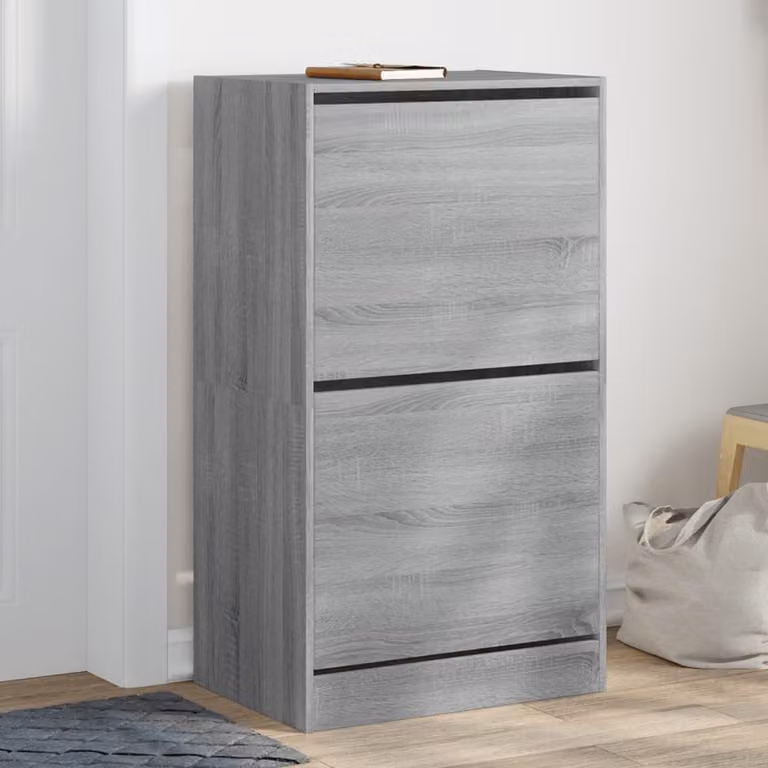 Scarpiera moderna vidaXL con 2 cassetti ribaltabili, colore grigio, L: 60 cm, P: 42 cm, H: 108 cm
