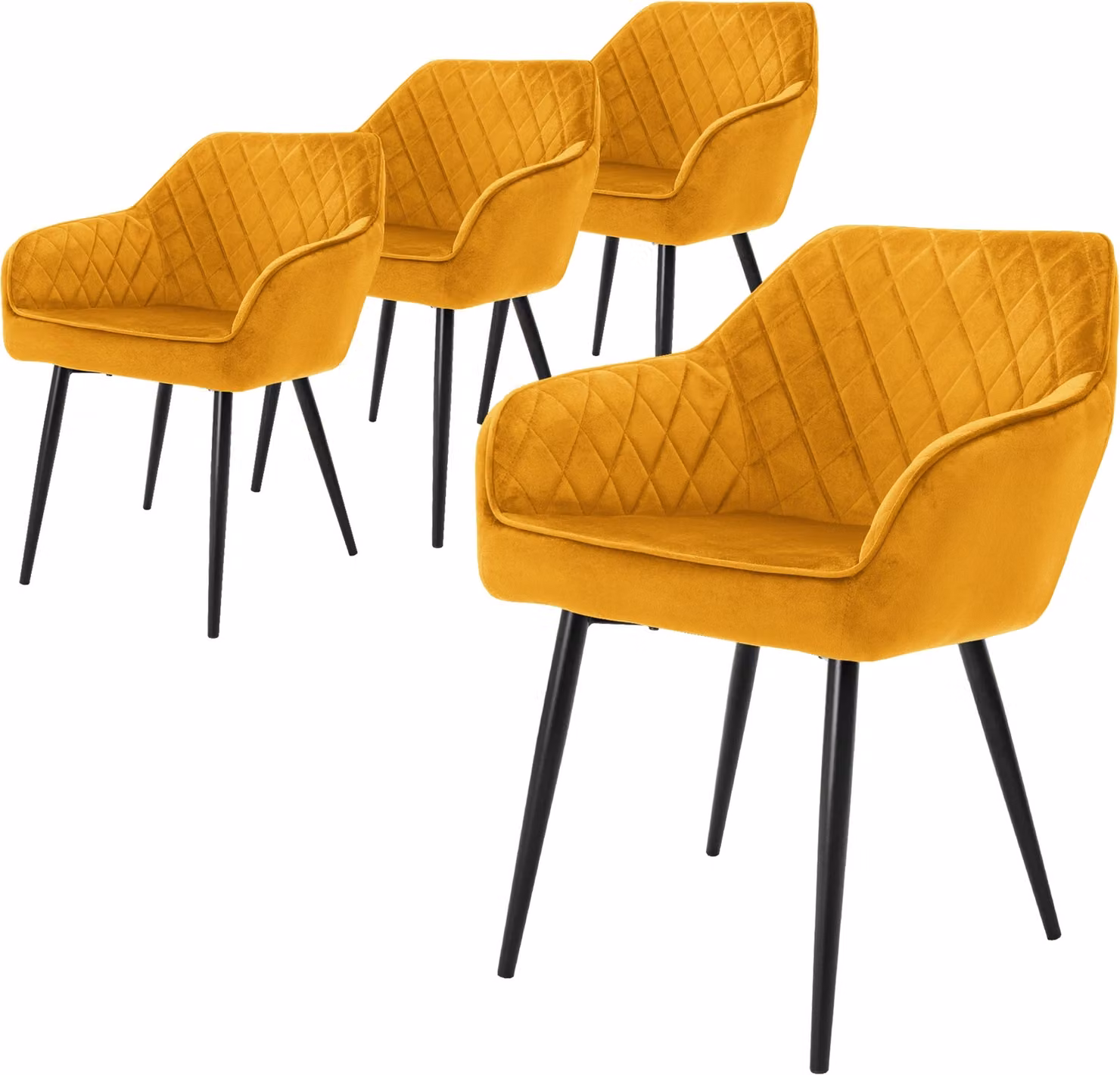 ML-Design set di 4 sedie da pranzo con braccioli e schienale, giallo senape, sedia da cucina con rivestimento in velluto, sedia imbottita con gambe in metallo