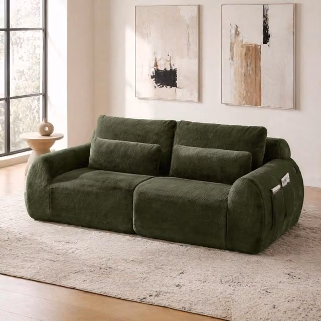 Divano a 2 posti MIVRAY in tessuto verde con ricarica USB e design moderno per il tuo soggiorno