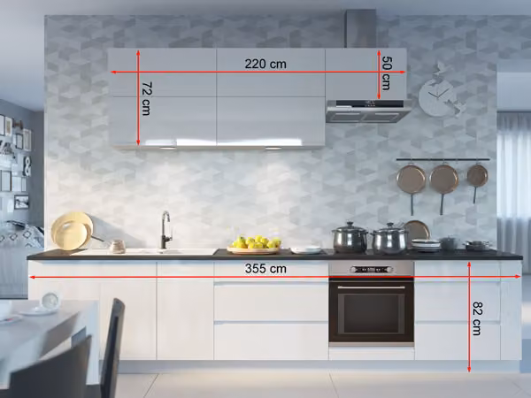 Mobile cucina FLORENCE cucina componibile 355cm bianco segnale frontale bianco lucido estensione parziale