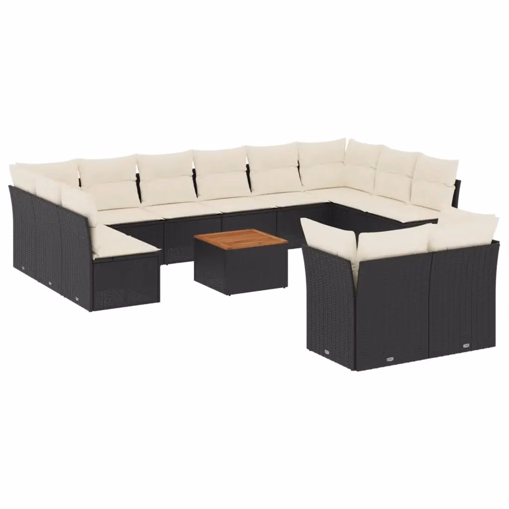 Set di divani da giardino VIDAXL a forma di U in polyrattan nero con 13 pezzi e cuscini inclusi – 2