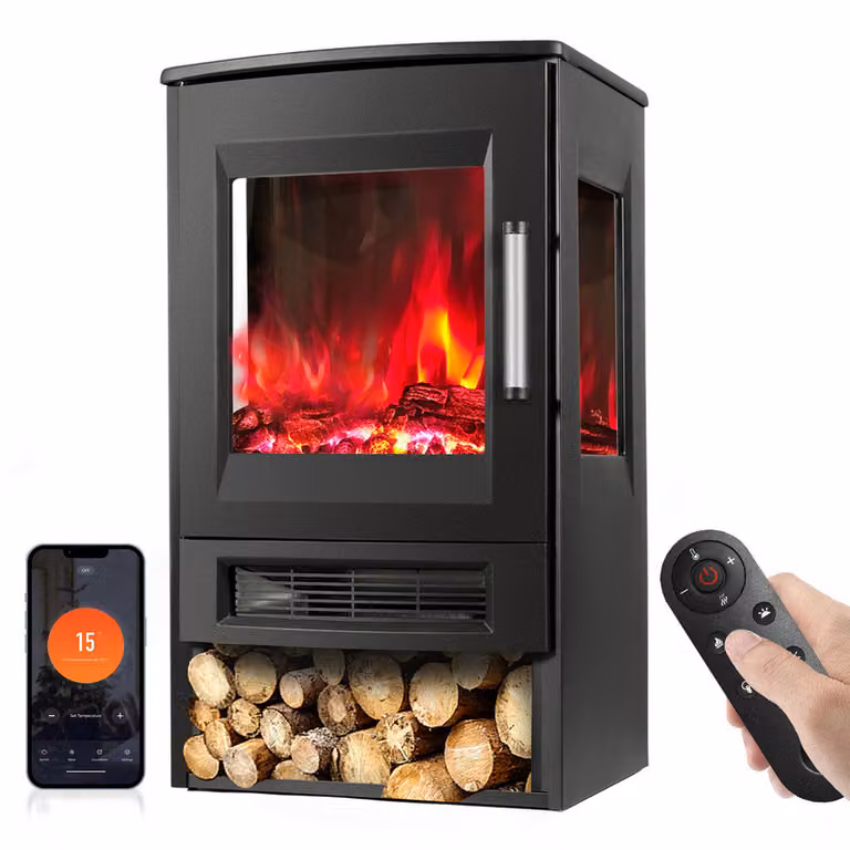 Clanmacy caminetto elettrico 900W/1800W a piantana con ventilatore riscaldatore telecomando effetto fiamma LED
