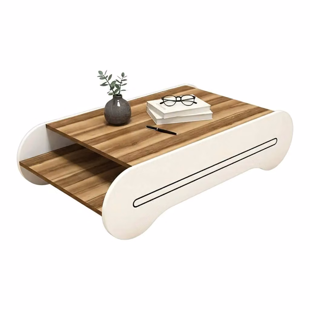 Tavolino da salotto DMORA moderno con portariviste, L: 120 cm, P: 63,6 cm, H: 30 cm, Noce e Bianco – 2