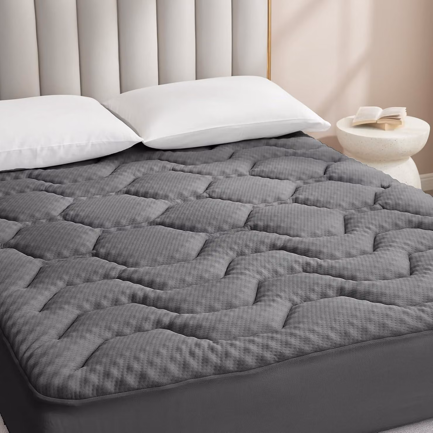 Topper in memory foam con gel, 160x190 cm, grigio scuro, 3 cm di spessore