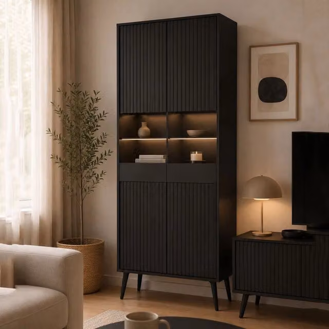 Mobile Espositore Lenega, Vetrina 6 Ripiani, 91x40x193h cm Nero