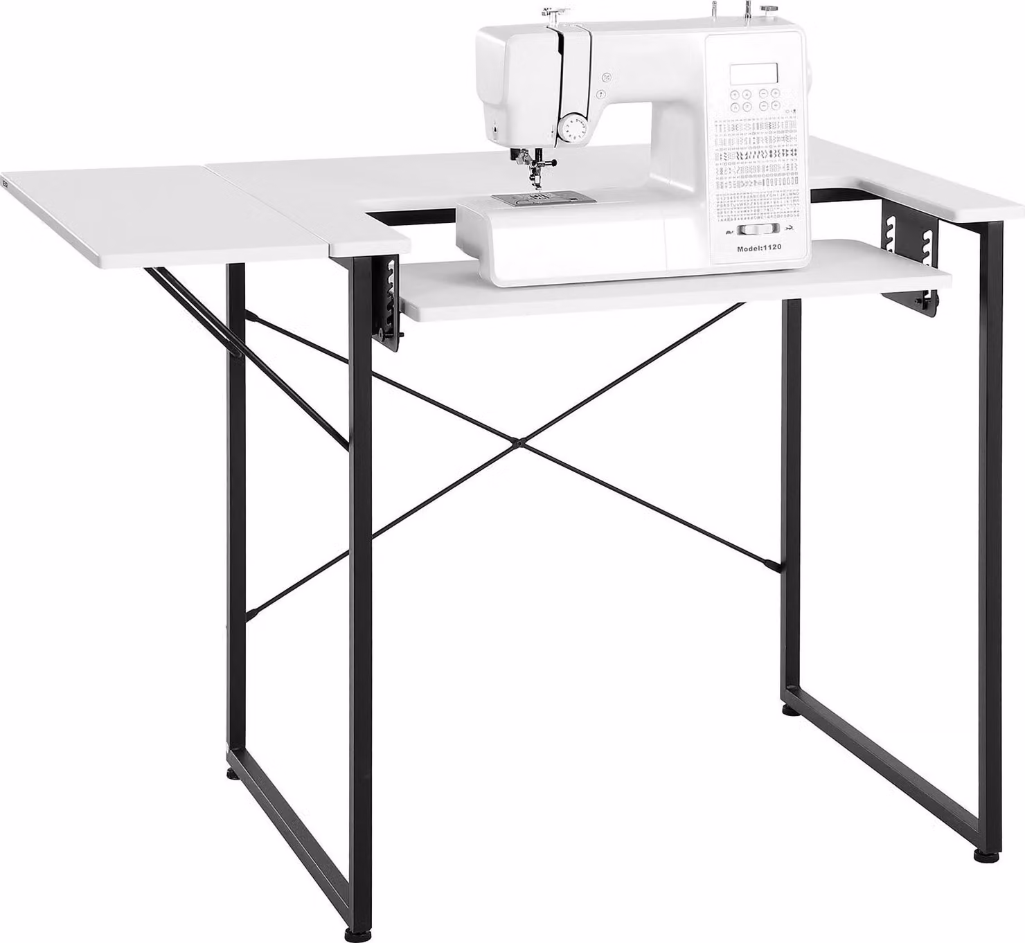 Tavolo da cucito - Tavolo per macchina da cucire - Piano ribaltabile - Ripiano regolabile in altezza - Struttura in acciaio - Salvaspazio - Per la casa e lo studio - Utilizzabile anche come tavolo per computer - Bianco
