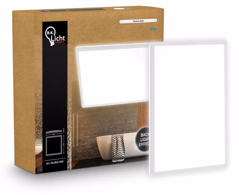 B.K.Licht Pannello LED piatto 29x29cm quadrato 18W 2400lm 4000K bianco neutro protezione dagli spruzzi d'acqua bianco - Lampada da soffitto bagno cucina soggiorno