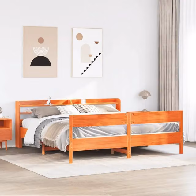 Letto senza Materasso Marrone Cera 200x200 cm in Legno di Pino 3306917