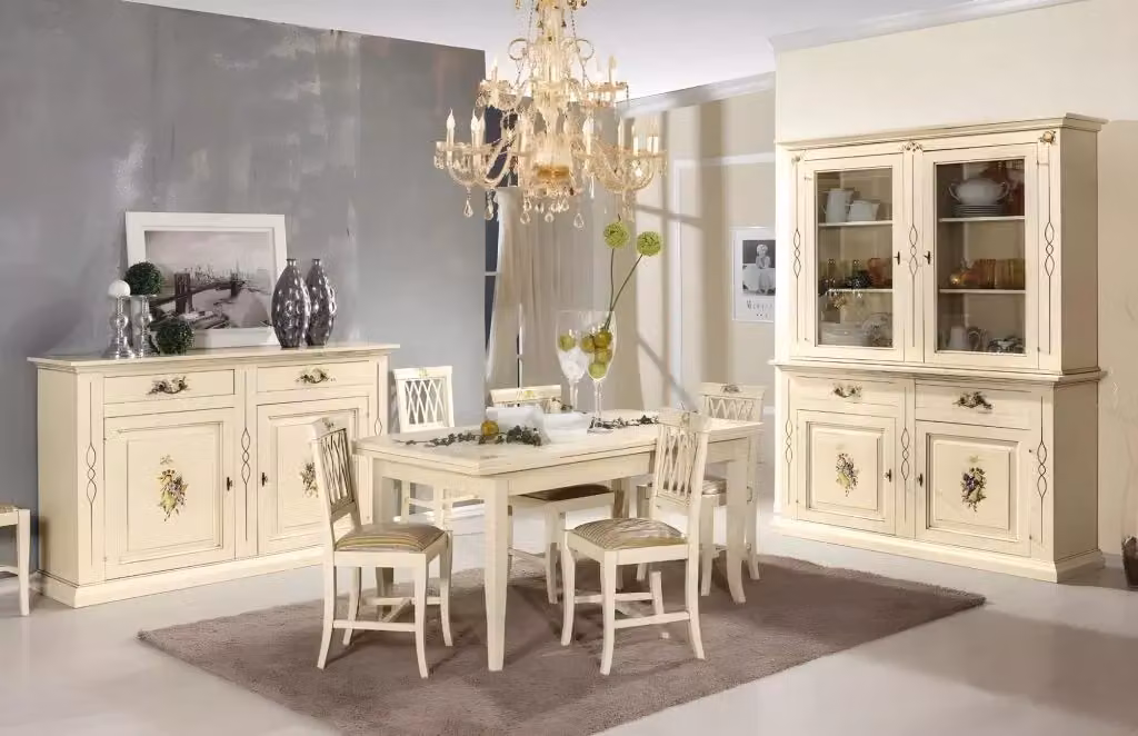 Set di 2 sedie classiche in legno di faggio laccato avorio e beige con seduta in tessuto per la tua sala da pranzo Mobili 2G L/P/H: 44,5 x 43,5 x 95,5 cm – 2