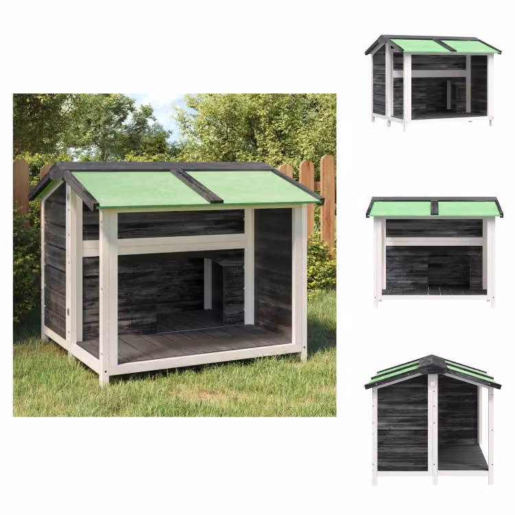 vidaXL Cuccia per cani grigia 96x87x80,5 cm in legno di pino massiccio - Cucce per cani e recinti