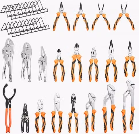 Set di 20 Pinze VEVOR in Acciaio al Carbonio Argento con Ganasce a Becco Lungo e Organizer per Meccanica