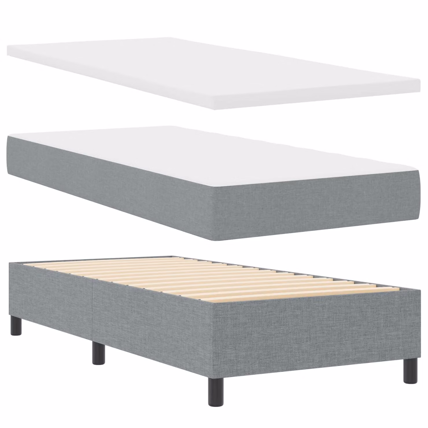 Letto a molle con materasso vidaXL in tessuto grigio con illuminazione LED sottostante e porta USB, L/P/H: 200 x 80 x 53 cm