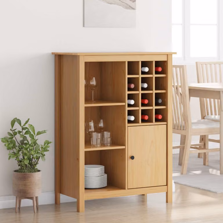 Mobile per vino vidaXL HILL in legno di pino, Marrone miele, L: 79.5 cm, P: 40 cm, H: 107.5 cm