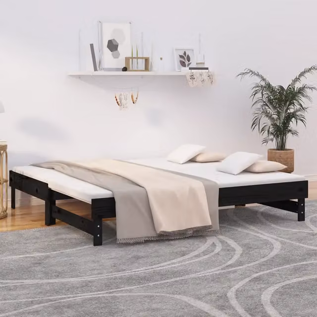 Dormeuse estraibile vidaXL in legno massello di pino nera L/P/H: 190 x 90 x 33,5 cm – 1