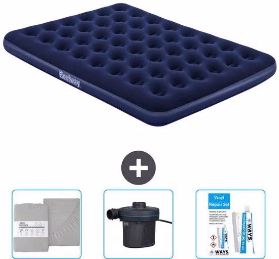 Letto matrimoniale - 2 persone - 152 x 203 x 22 cm - Blu - biancheria da letto inclusa - Pompa e kit di riparazione