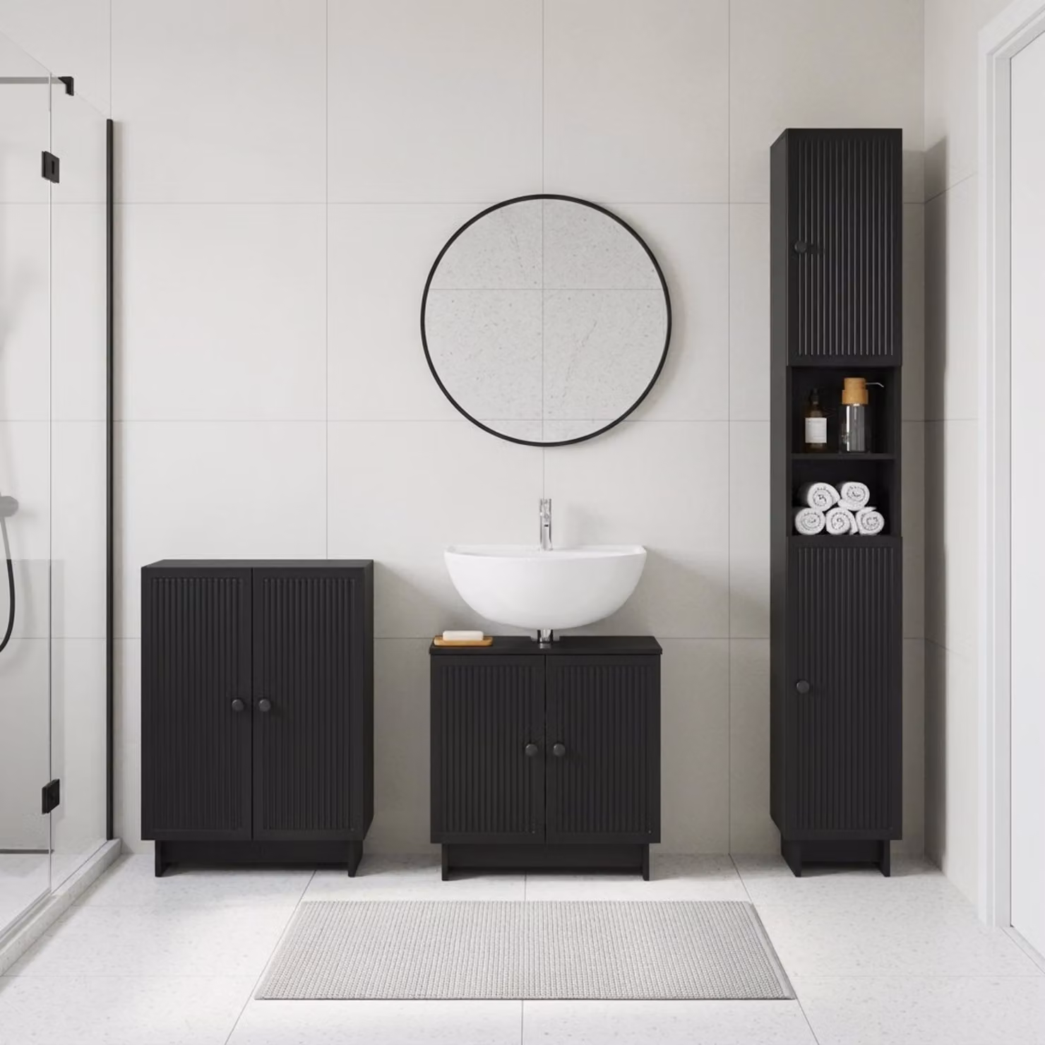 Set di 3 armadietti da bagno moderni vidaXL EDE in legno nero opaco