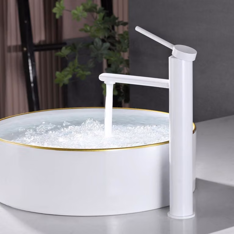 Miscelatore monocomando per lavabo, rubinetto da bagno, colore bianco, acciaio inossidabile