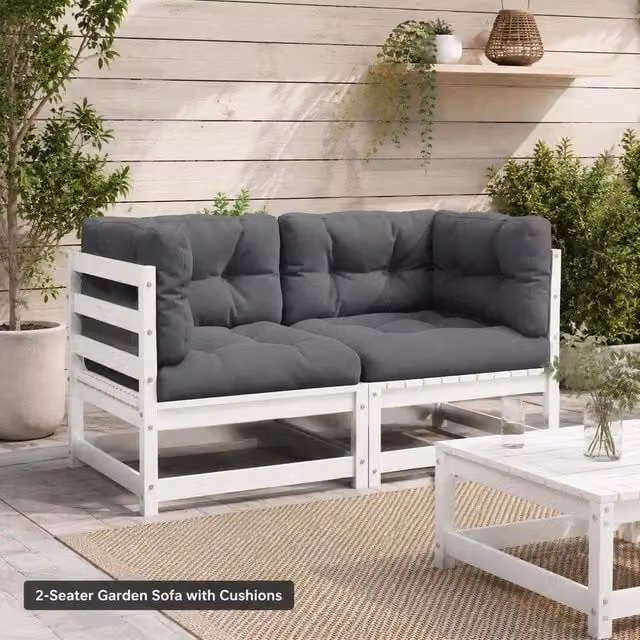 2-seater Garden Sofa With Cushions, Solid Pine Wood, White