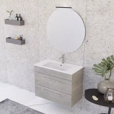 Mobile bagno sospeso INBAGNO Smart grigio legno con lavabo e specchio con illuminazione LED L: 80 cm, P: 48 cm, H: 62 cm – 1