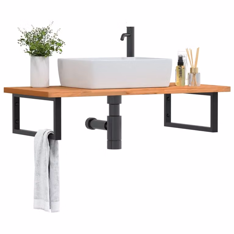 Ripiano a parete per bagno vidaXL in legno di faggio e metallo nero e marrone