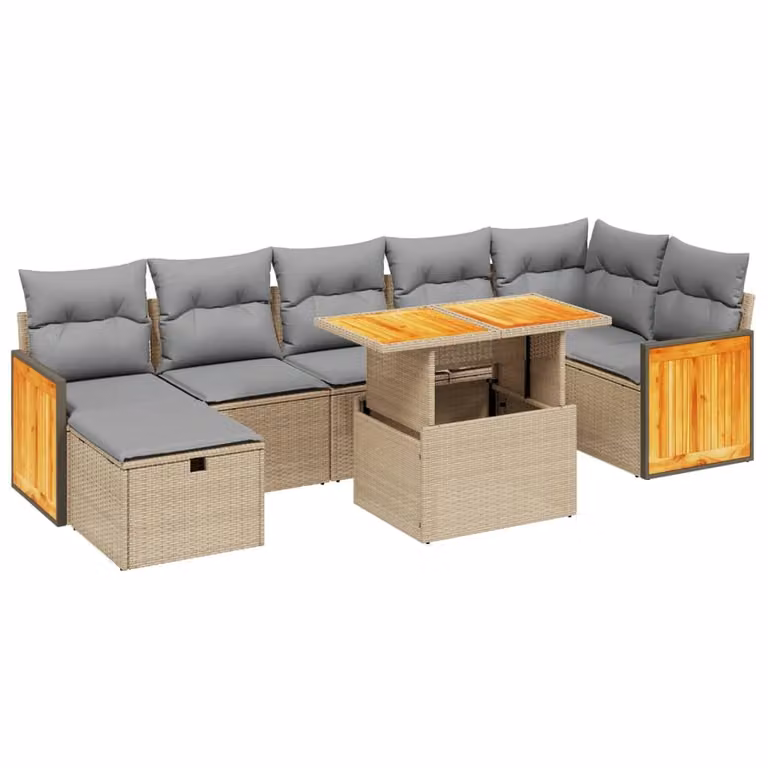 Set Divano da Giardino 8 pz con Cuscini Beige in Polyrattan