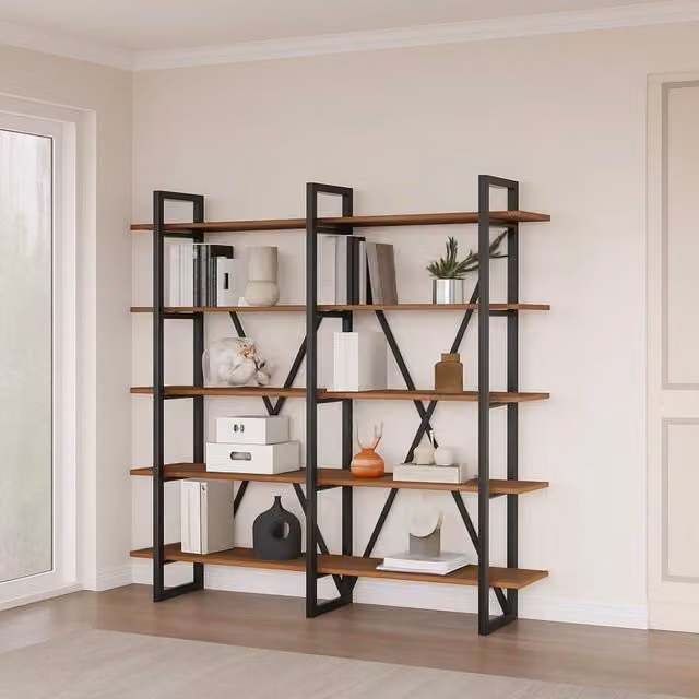 Libreria DMORA Colli con 5 Ripiani in Legno Marrone Noce L: 155 cm, P: 34 cm, H: 180 cm