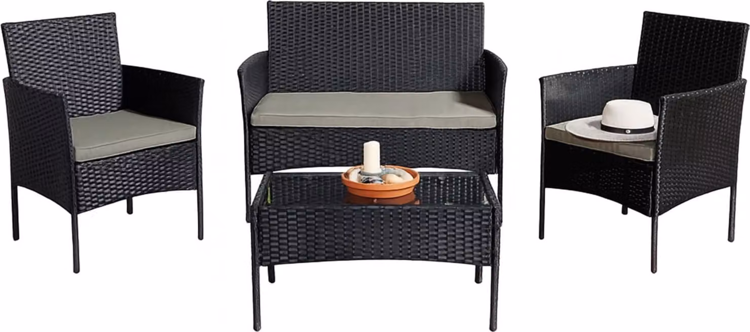 Mobili da esterno nero/grigio oliva Set da 4 pezzi