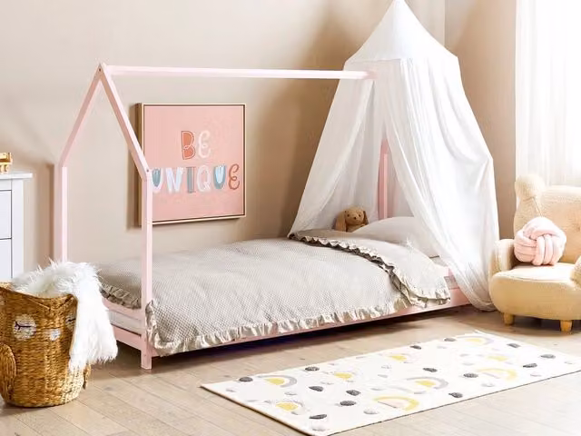 Letto per bambini BELIANI con baldacchino in legno di pino laccato rosa L/P: 200 x 90 cm – 1